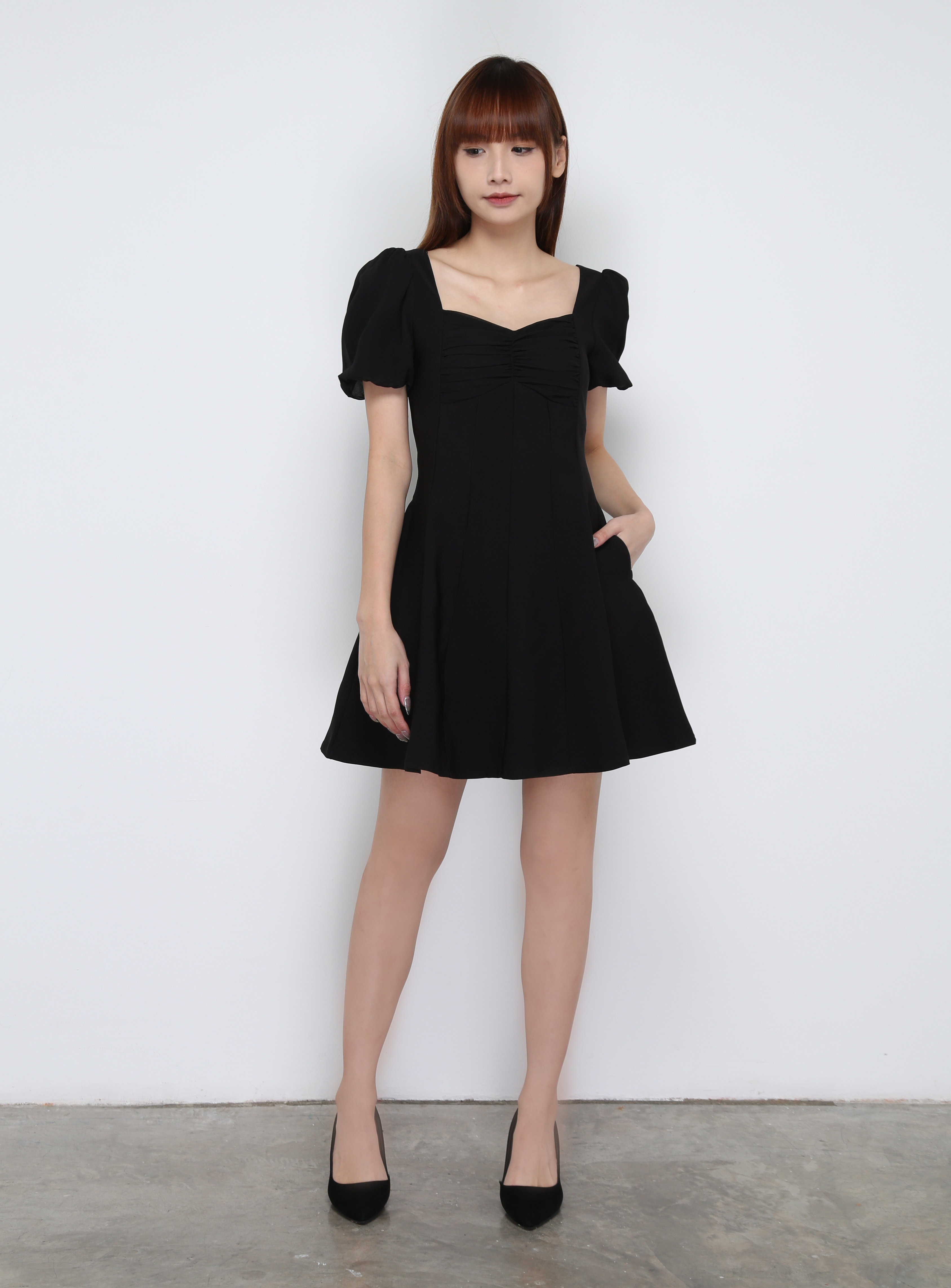 Puff SLeeve Front Pleated Dress 29592