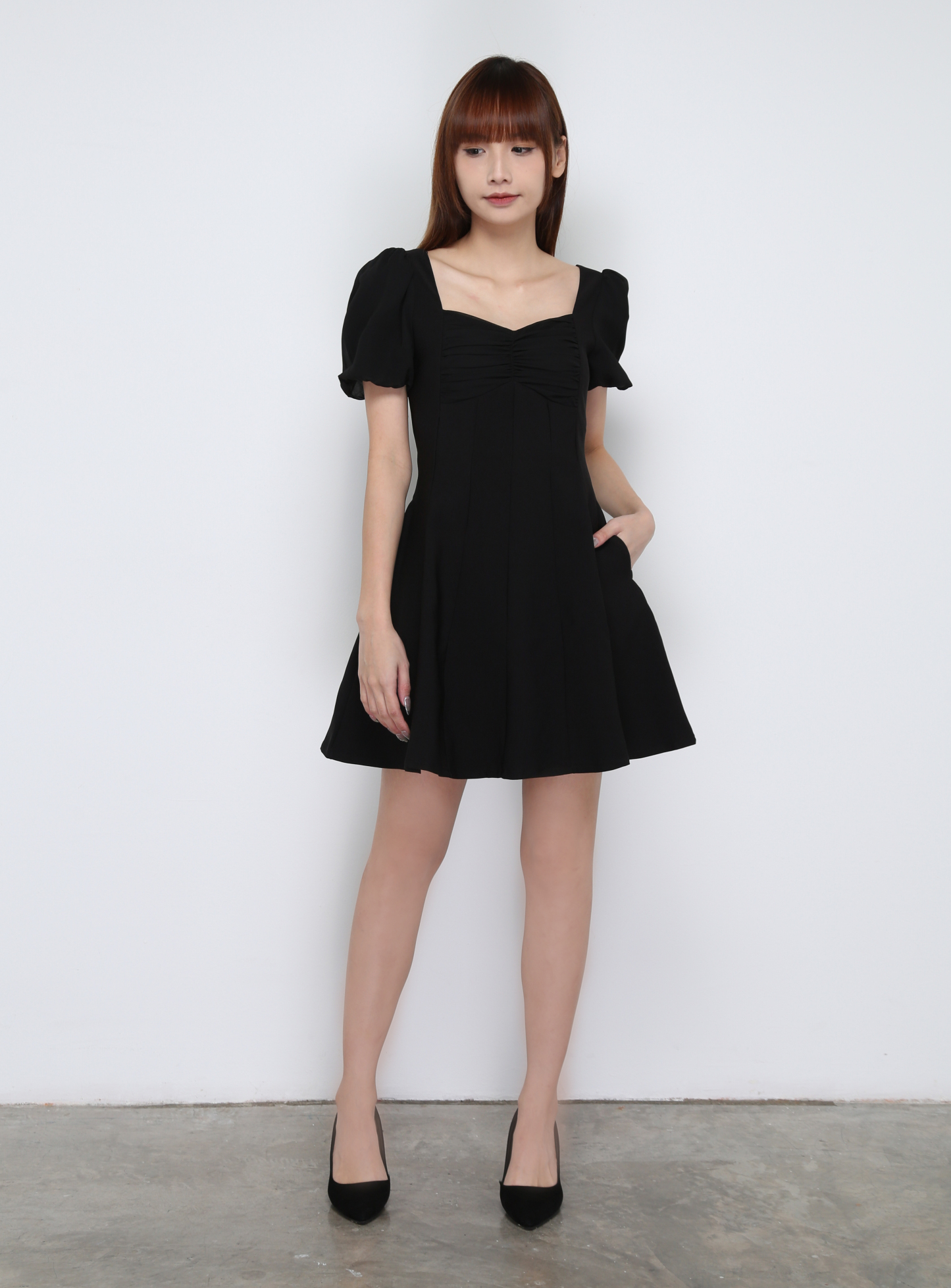 Puff SLeeve Front Pleated Dress 29592