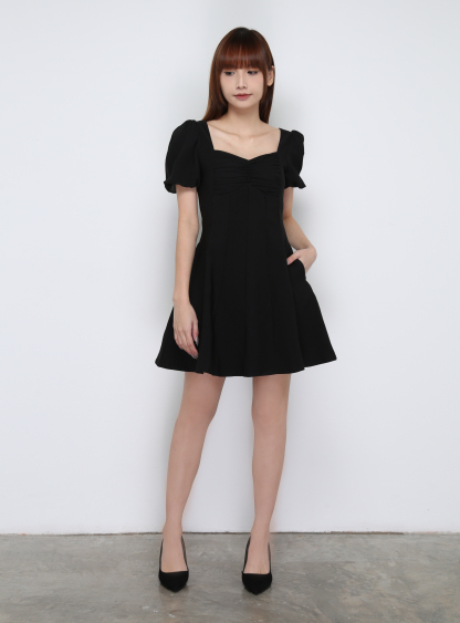 Puff SLeeve Front Pleated Dress 29592