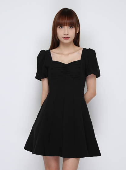 Puff SLeeve Front Pleated Dress 29592
