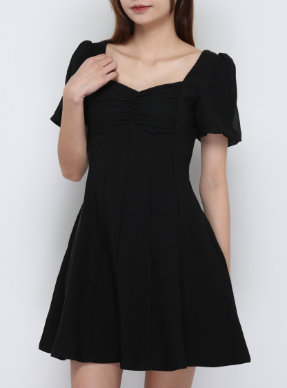 Puff SLeeve Front Pleated Dress 29592