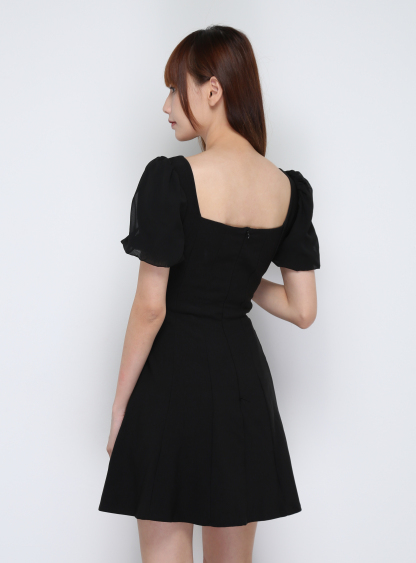 Puff SLeeve Front Pleated Dress 29592