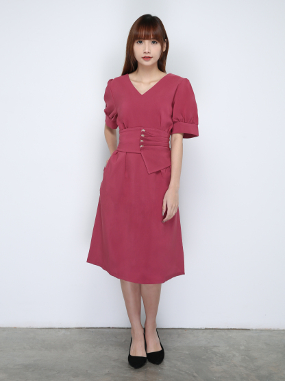 V Neck With Irregular Decorative Belt Dress 18625