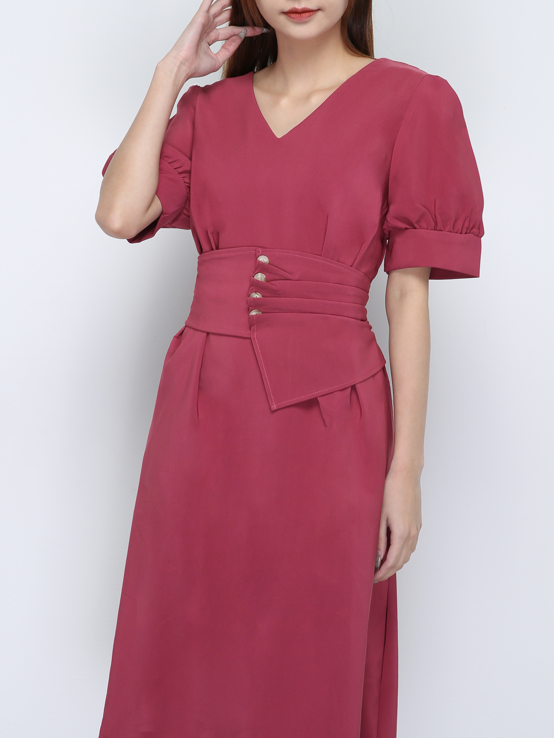 V Neck With Irregular Decorative Belt Dress 18625