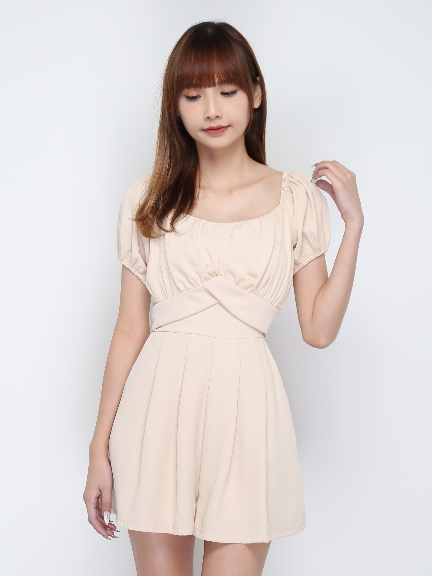 Puff Sleeve Pleated Jumpsuit 17423