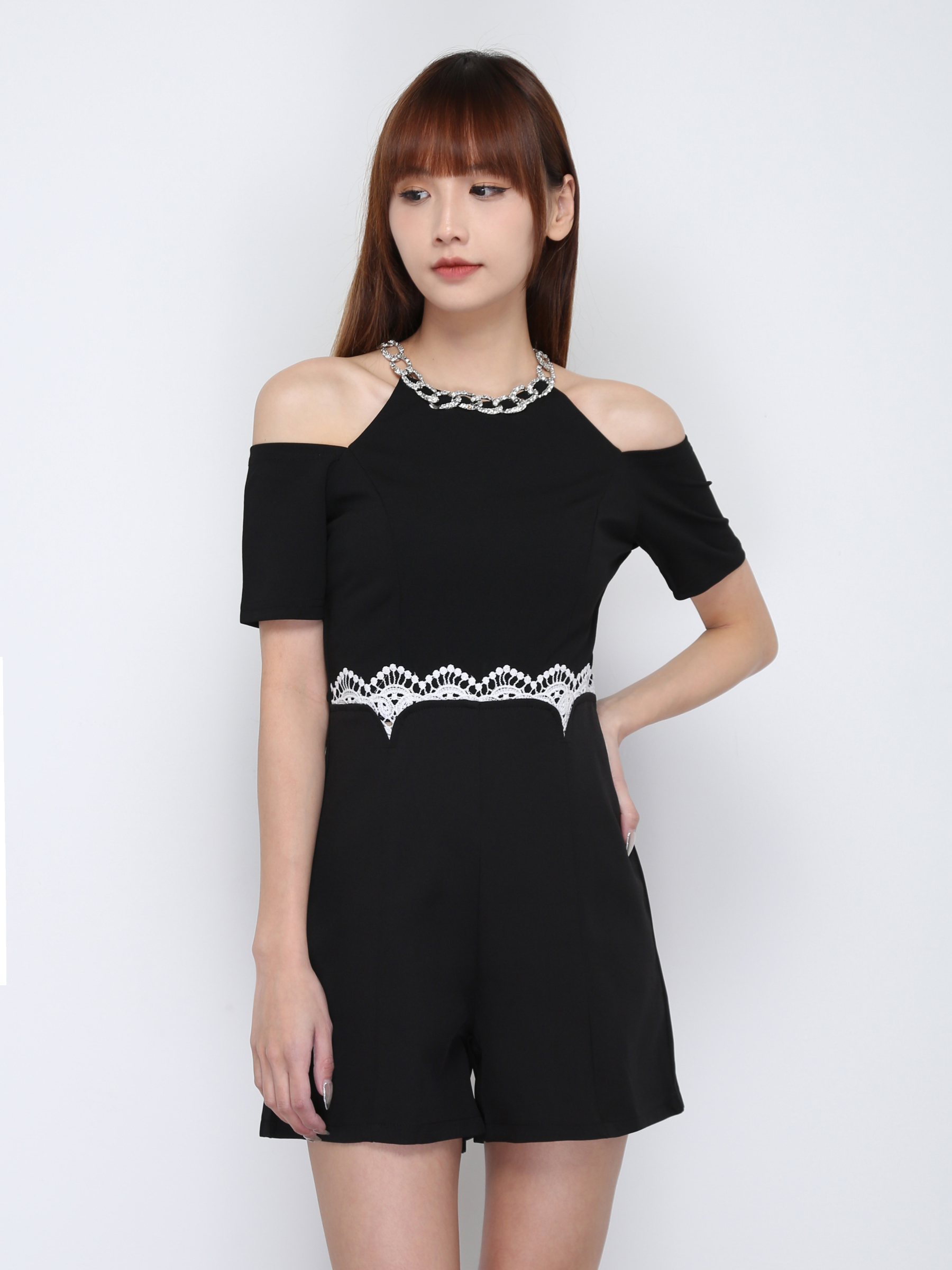 Halter With Decorative Chain Neckline With Sleeve Hole Jumpsuit 17052