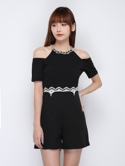 Halter With Decorative Chain Neckline With Sleeve Hole Jumpsuit 17052