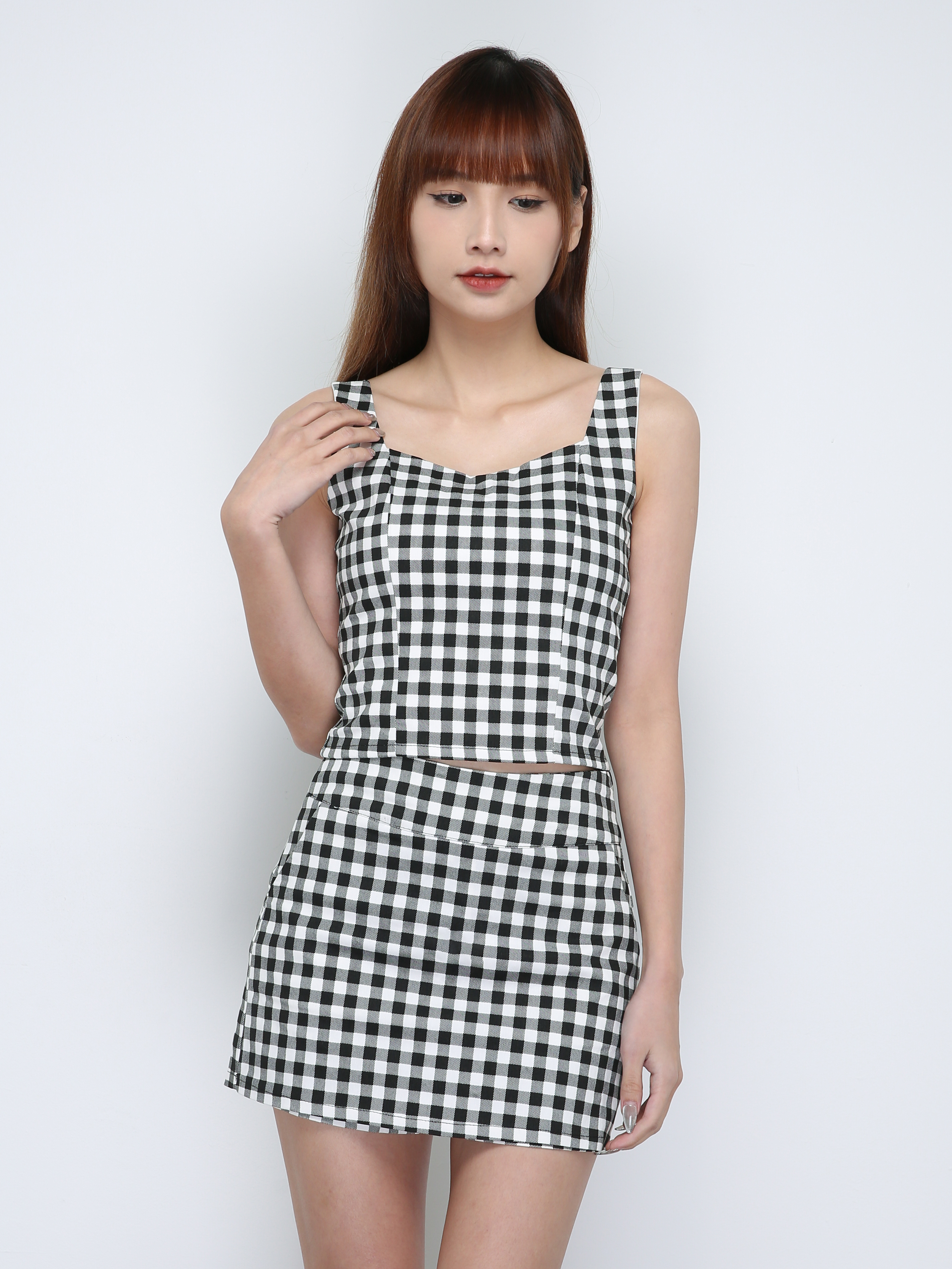 Checker Sleeveless Top With Skirt Set 18206