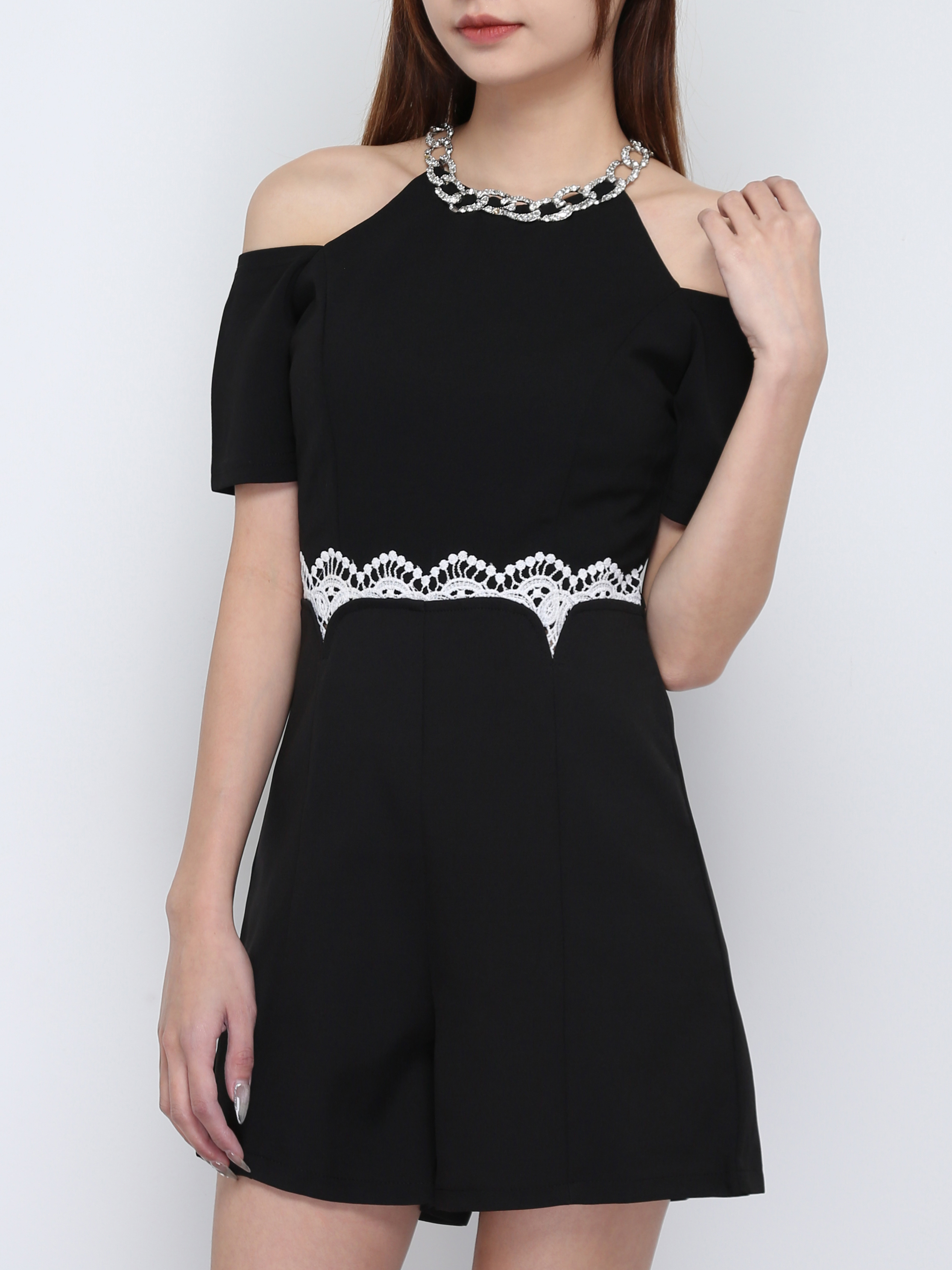 Halter With Decorative Chain Neckline With Sleeve Hole Jumpsuit 17052