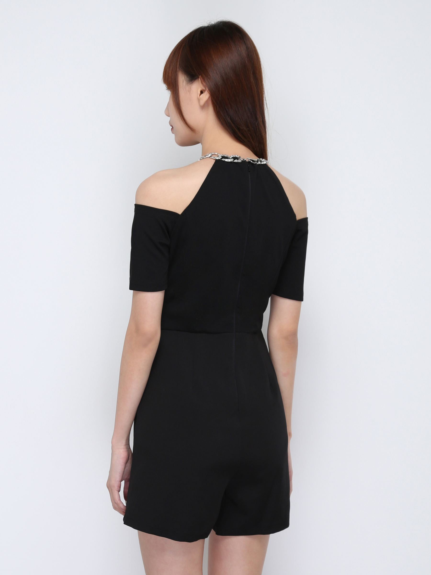 Halter With Decorative Chain Neckline With Sleeve Hole Jumpsuit 17052