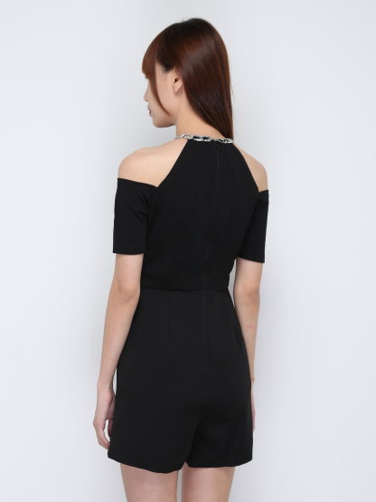 Halter With Decorative Chain Neckline With Sleeve Hole Jumpsuit 17052