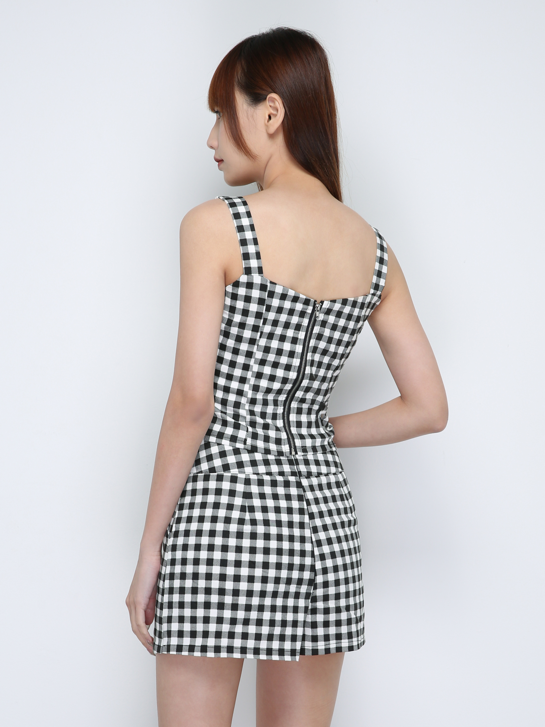 Checker Sleeveless Top With Skirt Set 18206