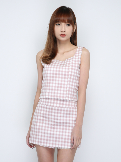 Checker Sleeveless Top With Skirt Set 18206
