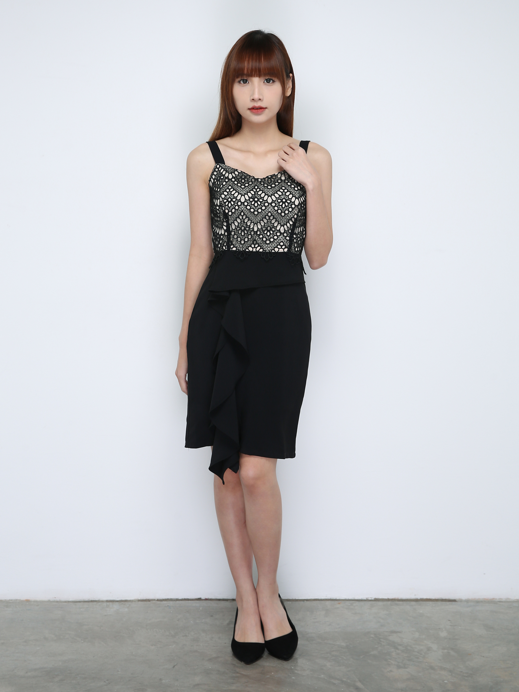Polyester Half Lace Flare Dress 18314