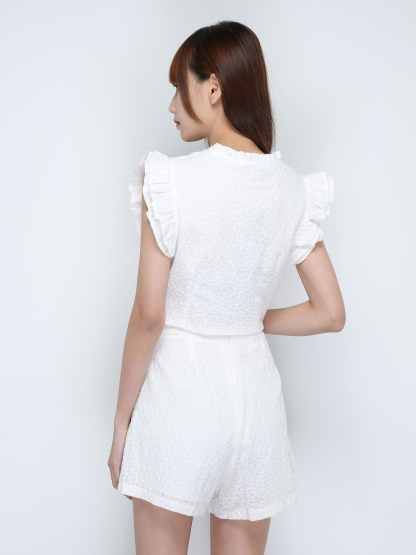 Eyelet Sleeveless Front Hole Top With Pants Set 18575