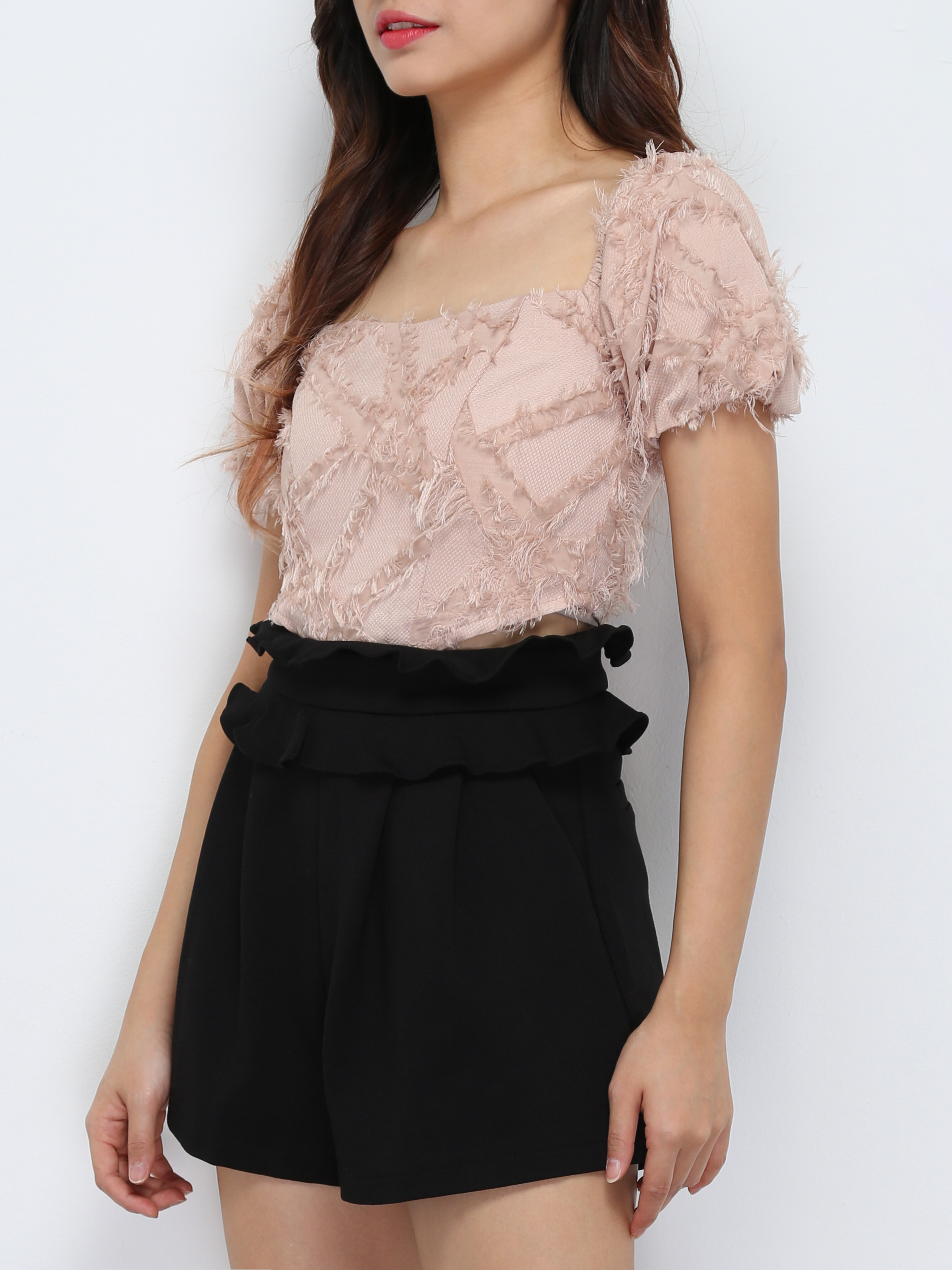 Puff Sleeve Tassel With Back Zip Top 29303