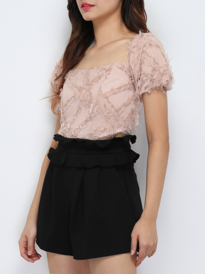 Puff Sleeve Tassel With Back Zip Top 29303