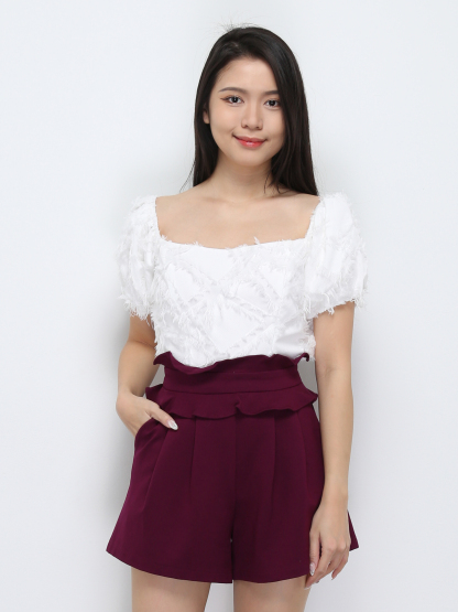 Puff Sleeve Tassel With Back Zip Top 29303