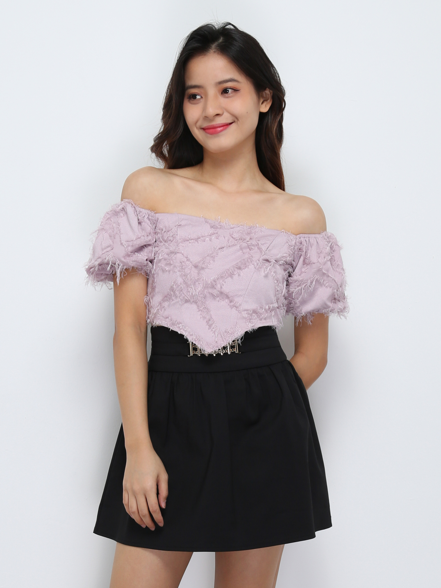 Puff Sleeve Tassel With Back Zip Top 29303