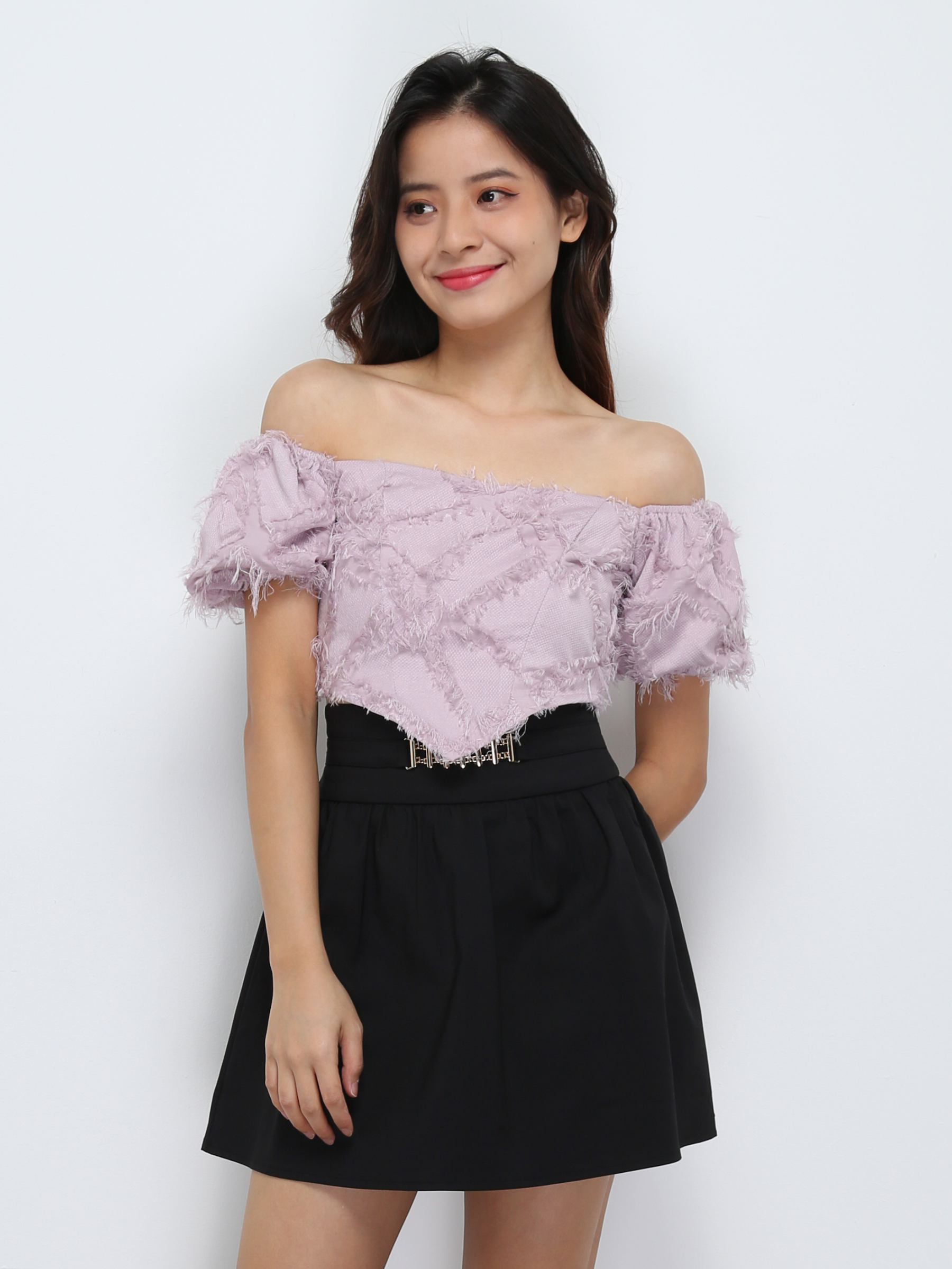 Puff Sleeve Tassel With Back Zip Top 29303