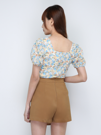 Floral Puff Sleeve Top And Skirt Set 18155