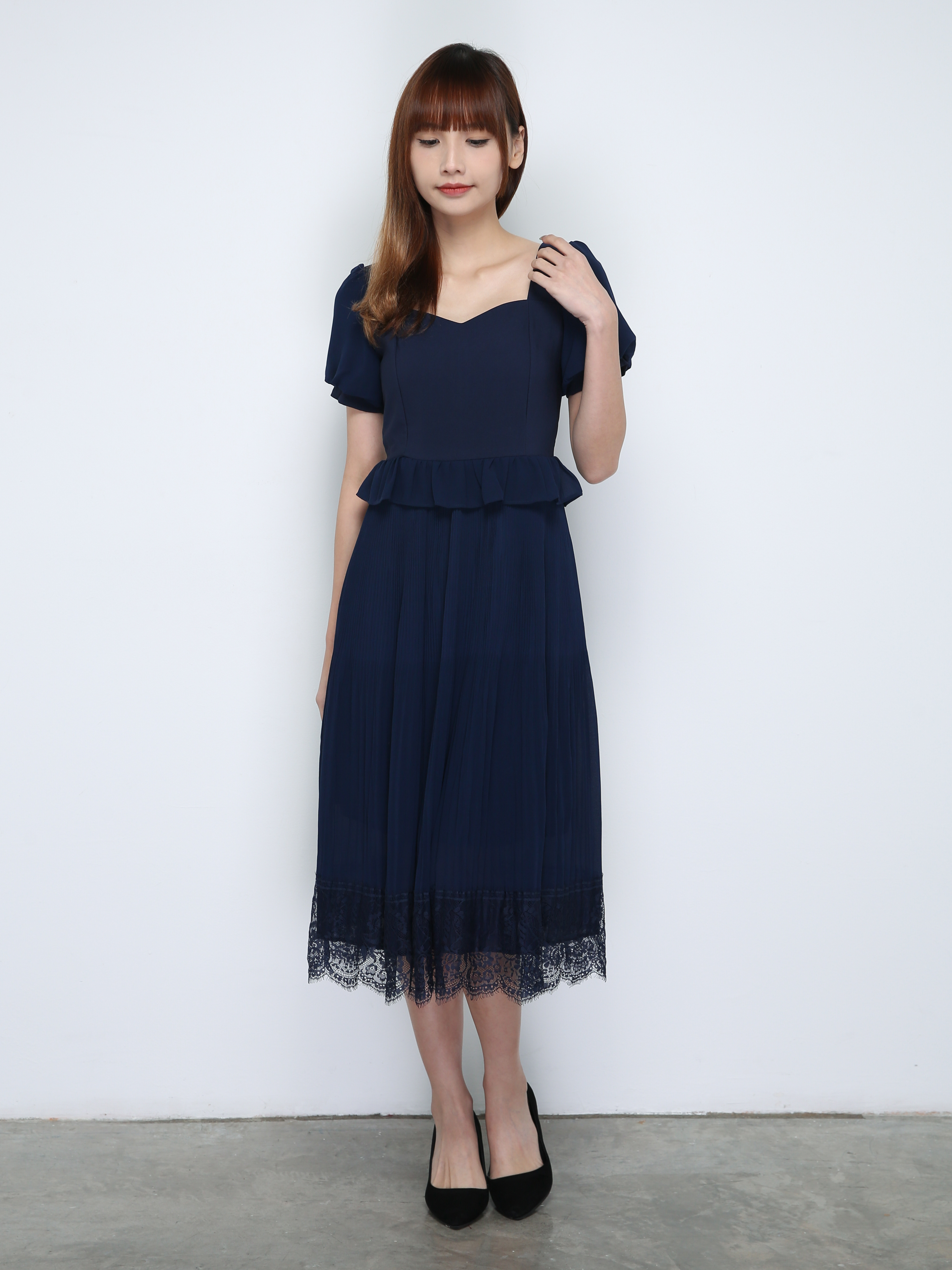 Pleated Lace Bottom Dress 18599