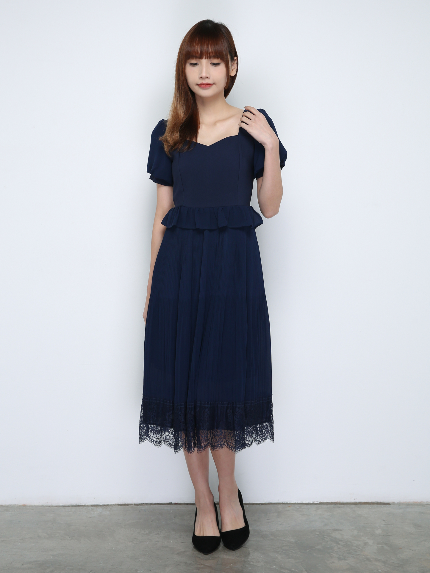 Pleated Lace Bottom Dress 18599