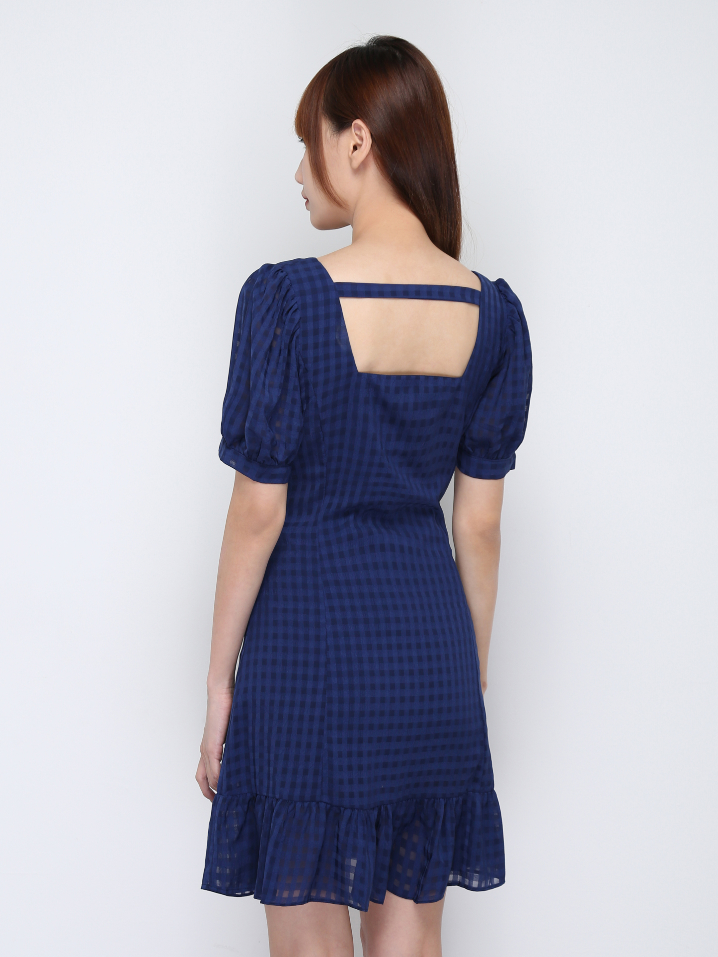 Checker V Neck Ruffles Dress 17097