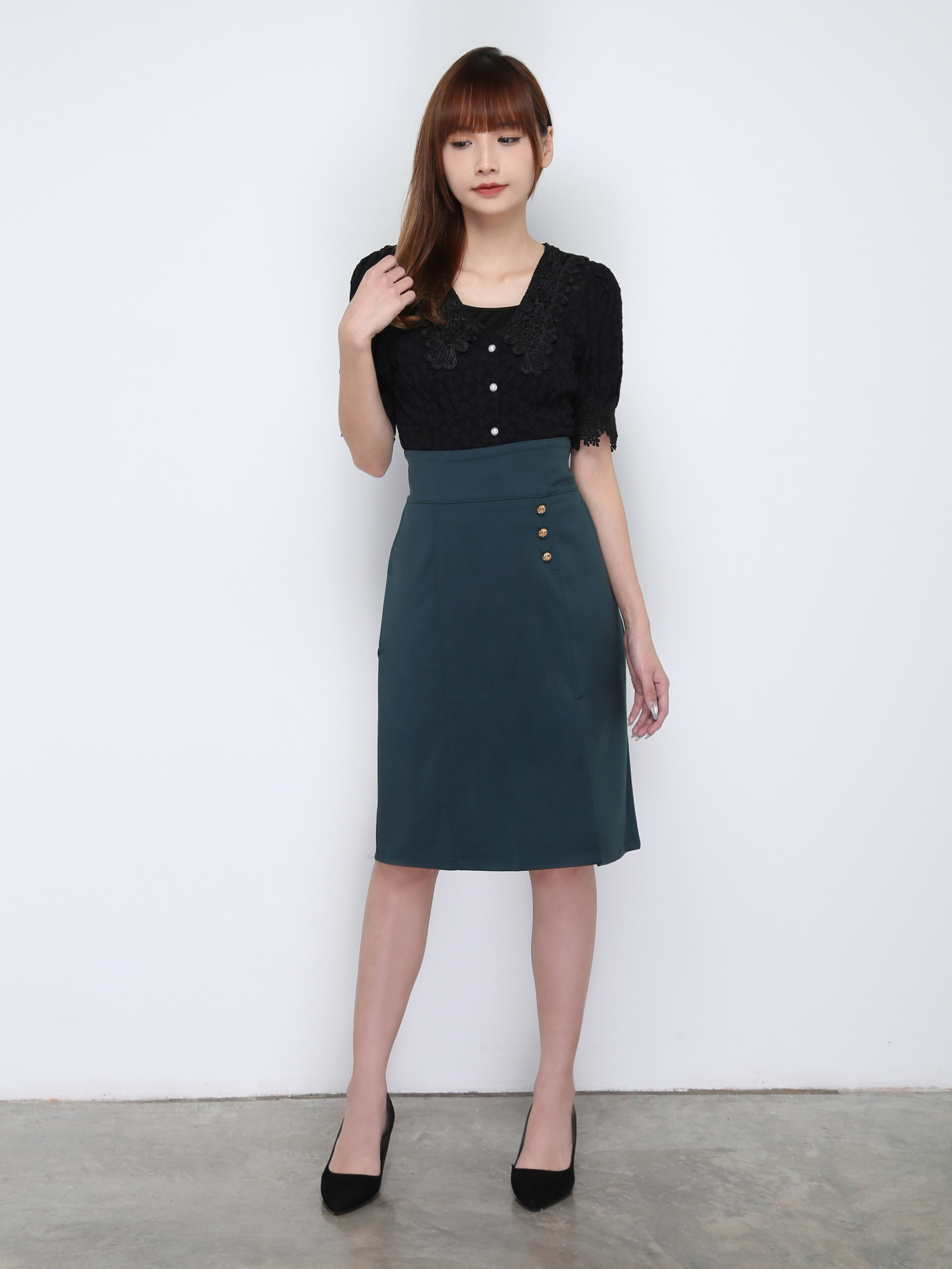 V Neck Lace With Front Button Top 17422