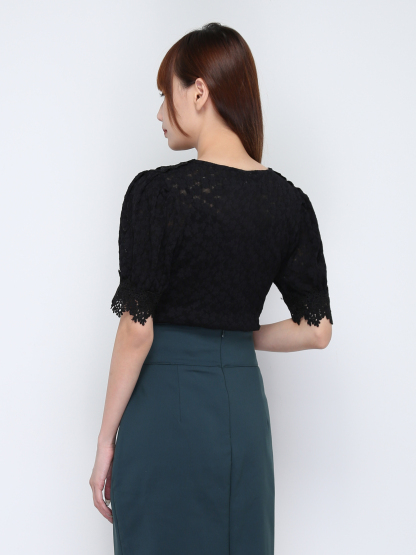 V Neck Lace With Front Button Top 17422