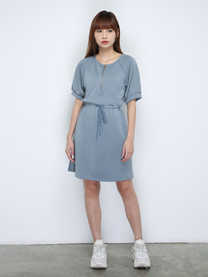 Front Zip With Waist Drawstring Dress 18687