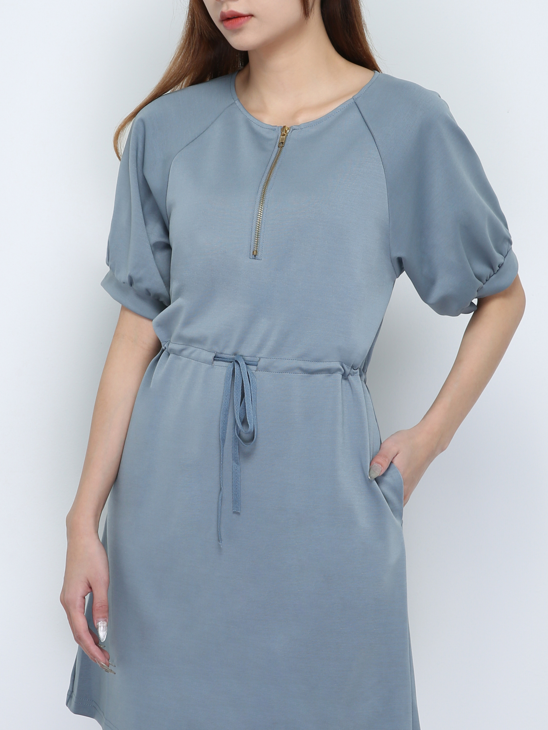 Front Zip With Waist Drawstring Dress 18687