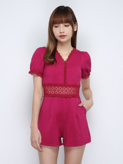 V Neck Short Sleeve With Lace Jumpsuit 18320