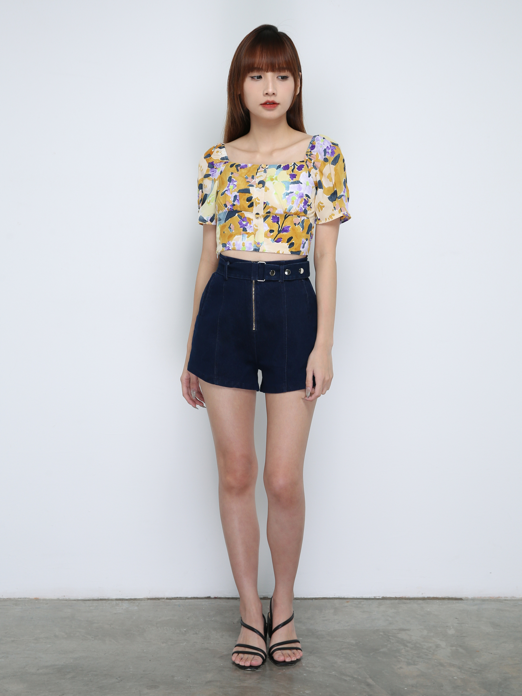 Floral Top With Denim Pants Set 18801