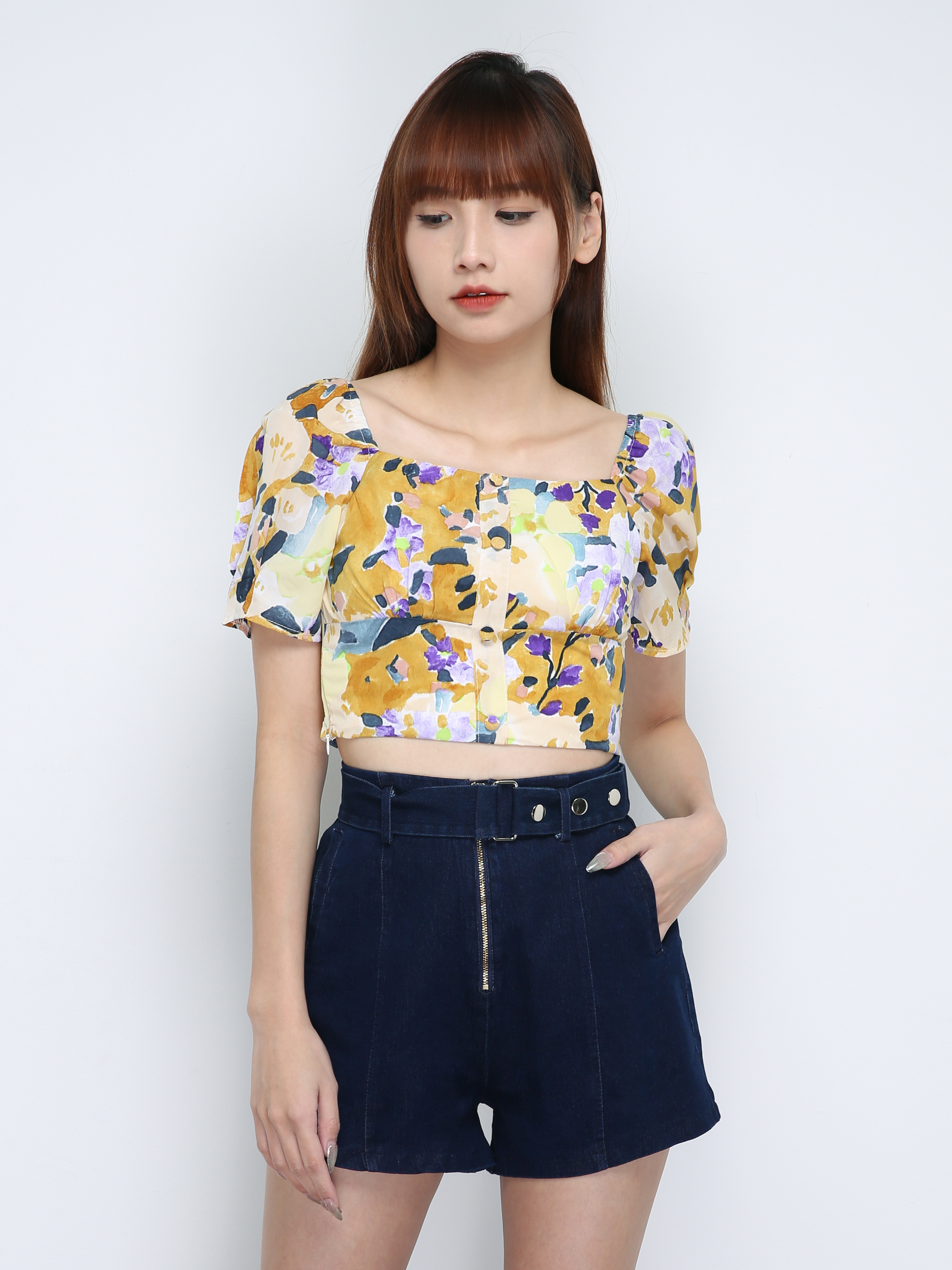 Floral Top With Denim Pants Set 18801