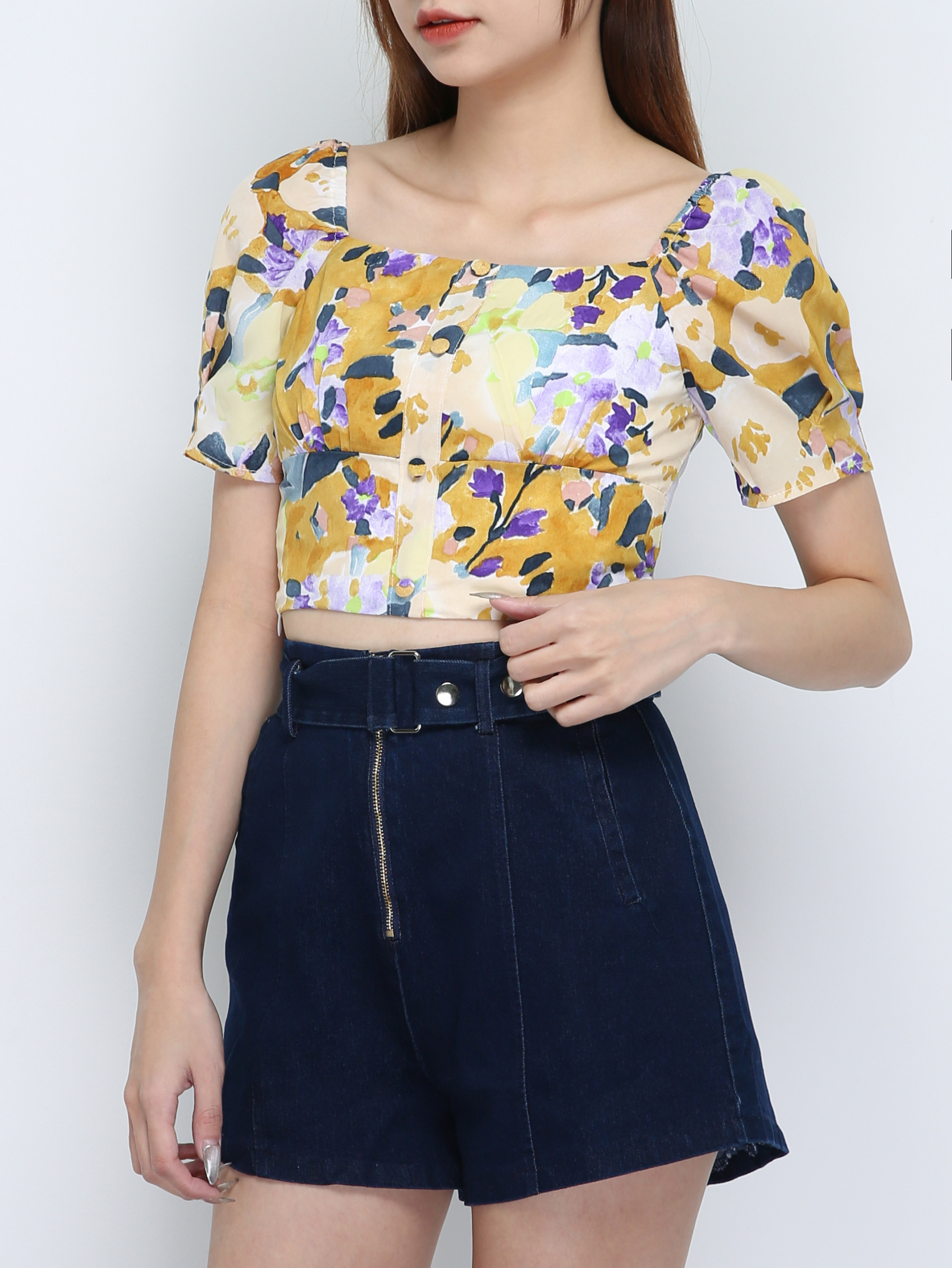 Floral Top With Denim Pants Set 18801