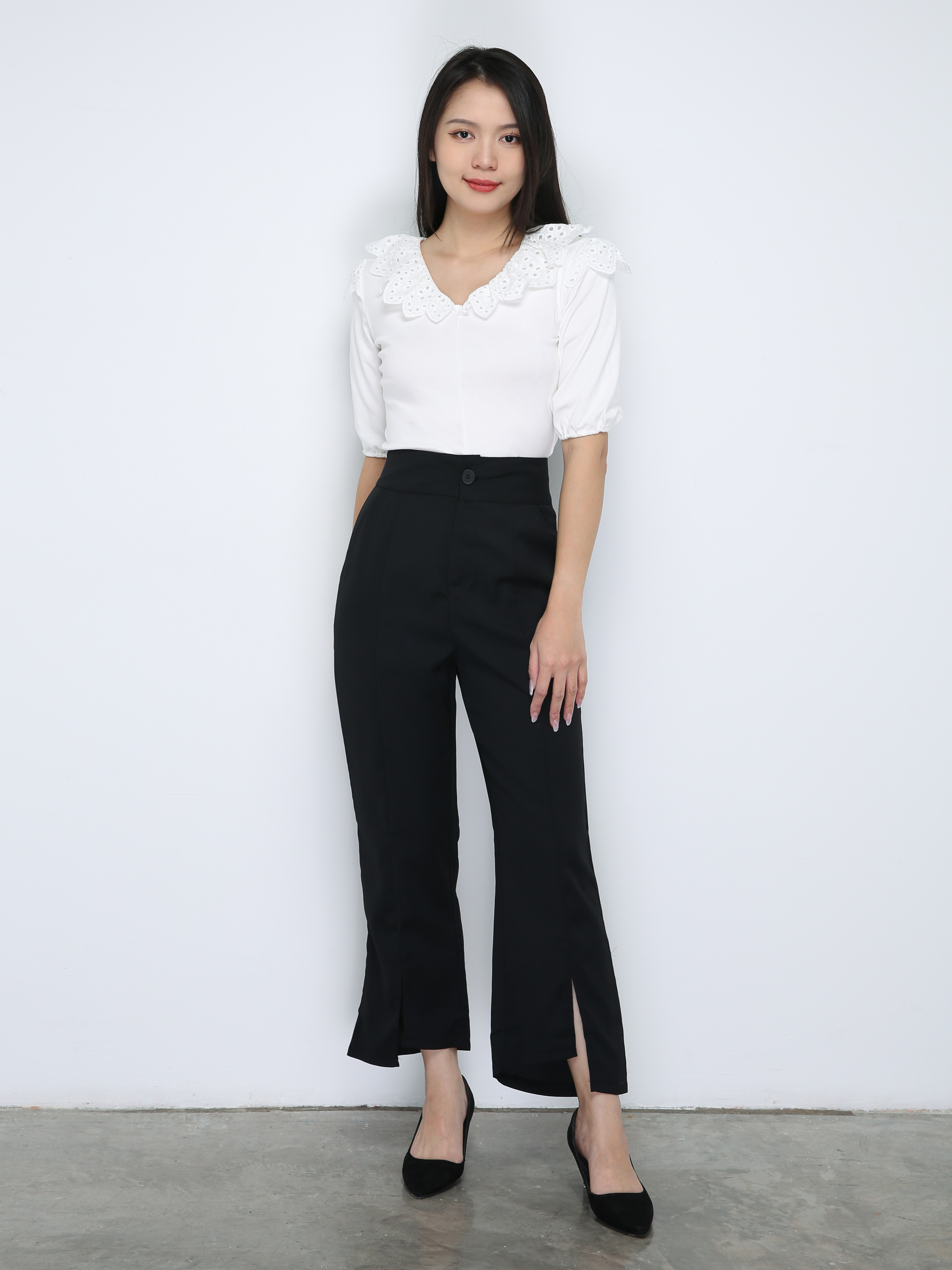 High Waist Side Pocket With Split Long Pants 33736