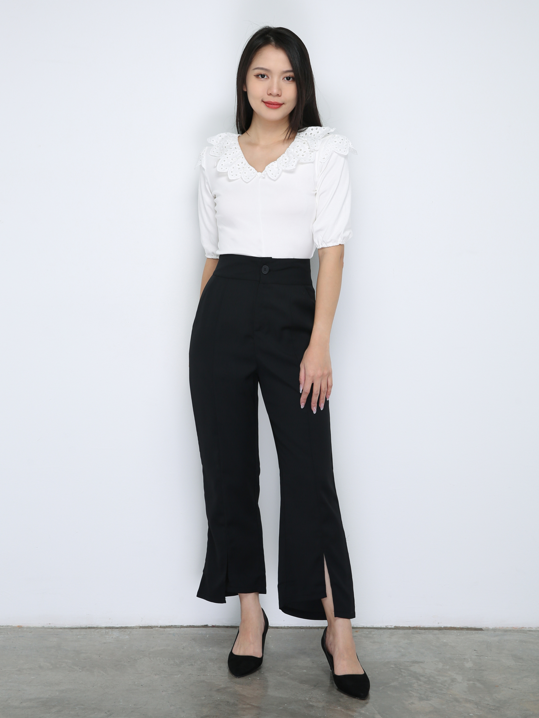 High Waist Side Pocket With Split Long Pants 33736