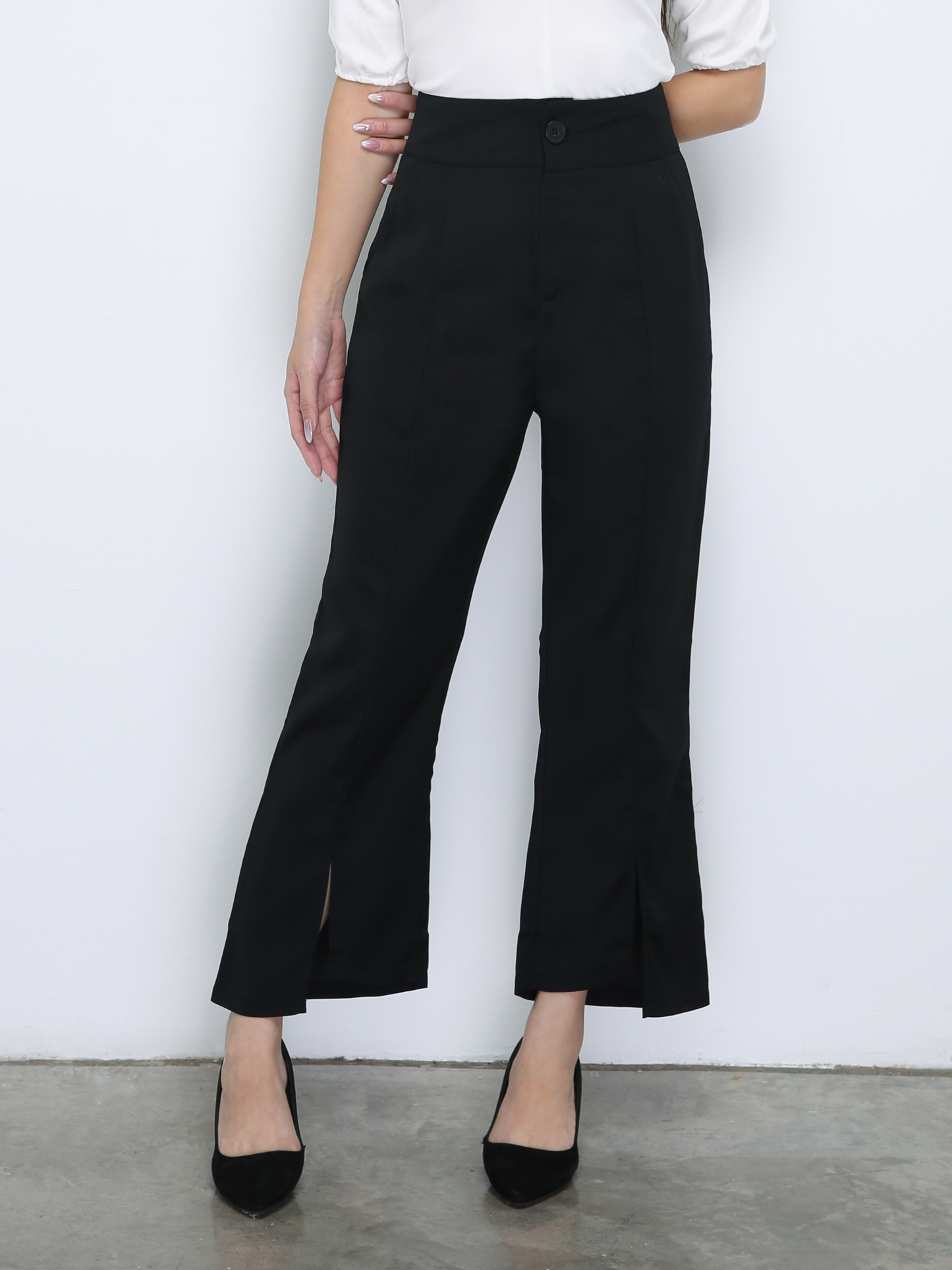 High Waist Side Pocket With Split Long Pants 33736