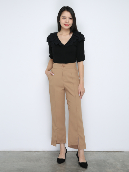 High Waist Side Pocket With Split Long Pants 33736