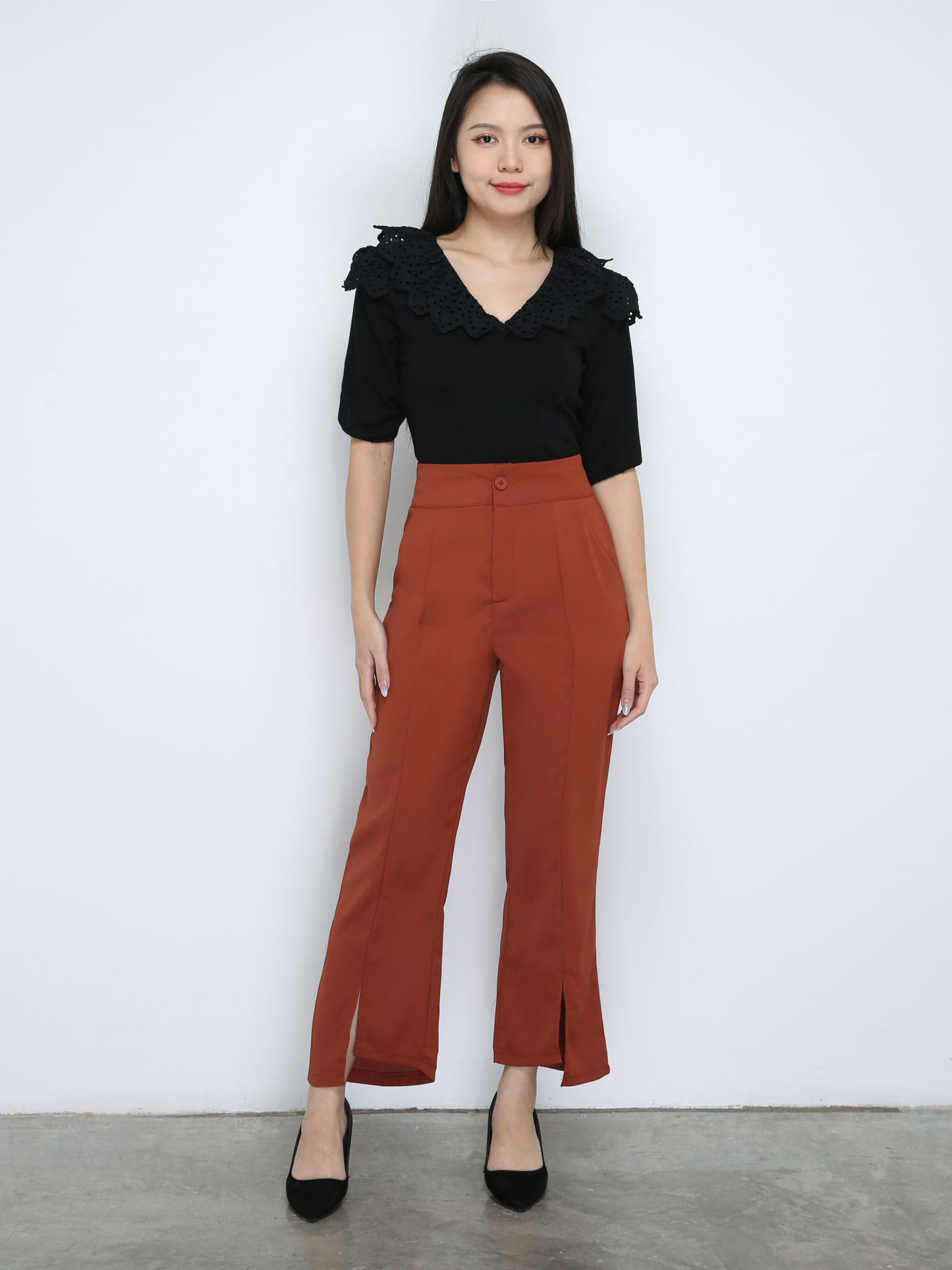 High Waist Side Pocket With Split Long Pants 33736