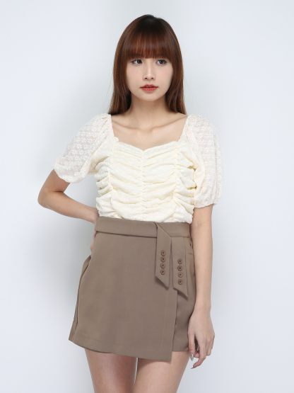 Puff Sleeve Lace With Pleated Top 18759