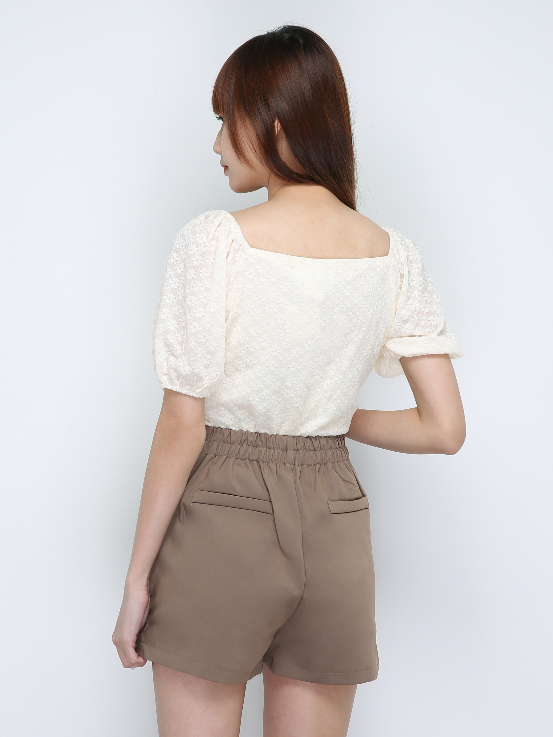 Puff Sleeve Lace With Pleated Top 18759
