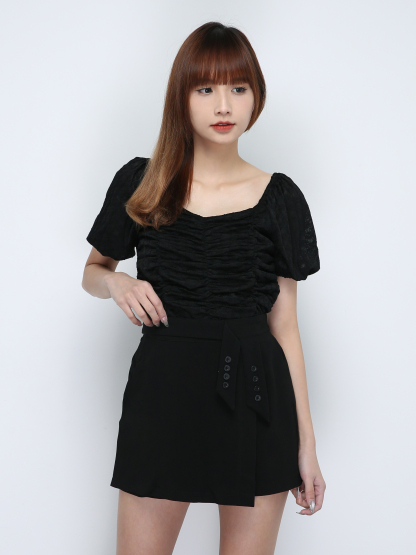 Puff Sleeve Lace With Pleated Top 18759