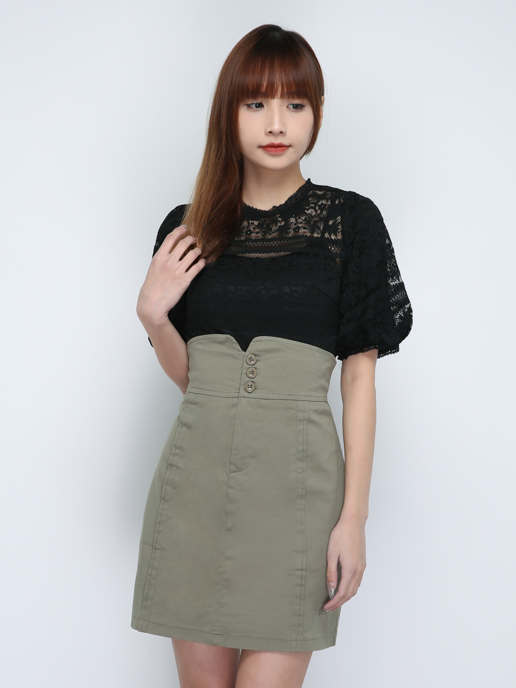 High Waist With Front Button Skirt 18673