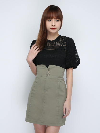 High Waist With Front Button Skirt 18673