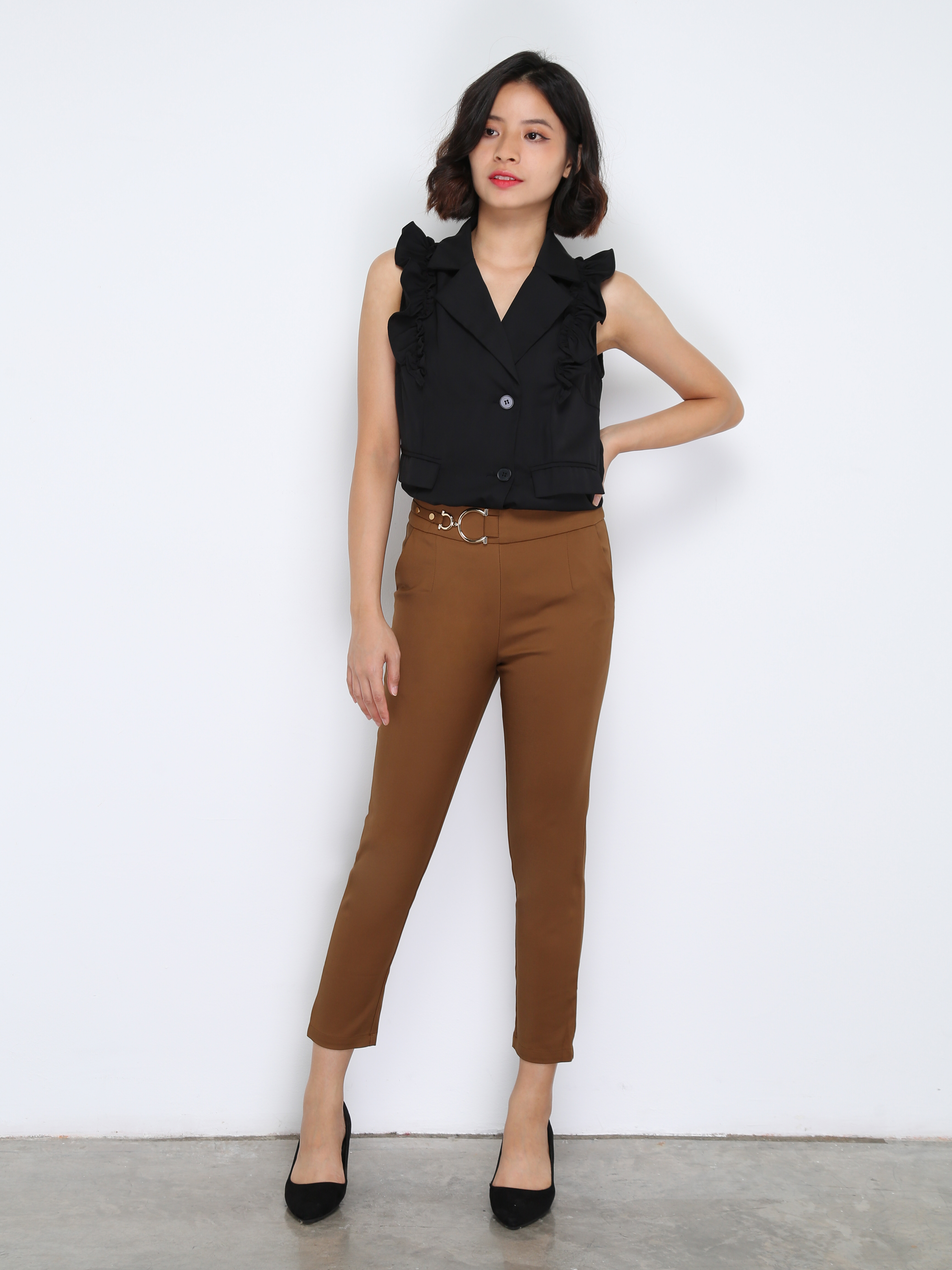 Decorative Belt Long Pants 33583