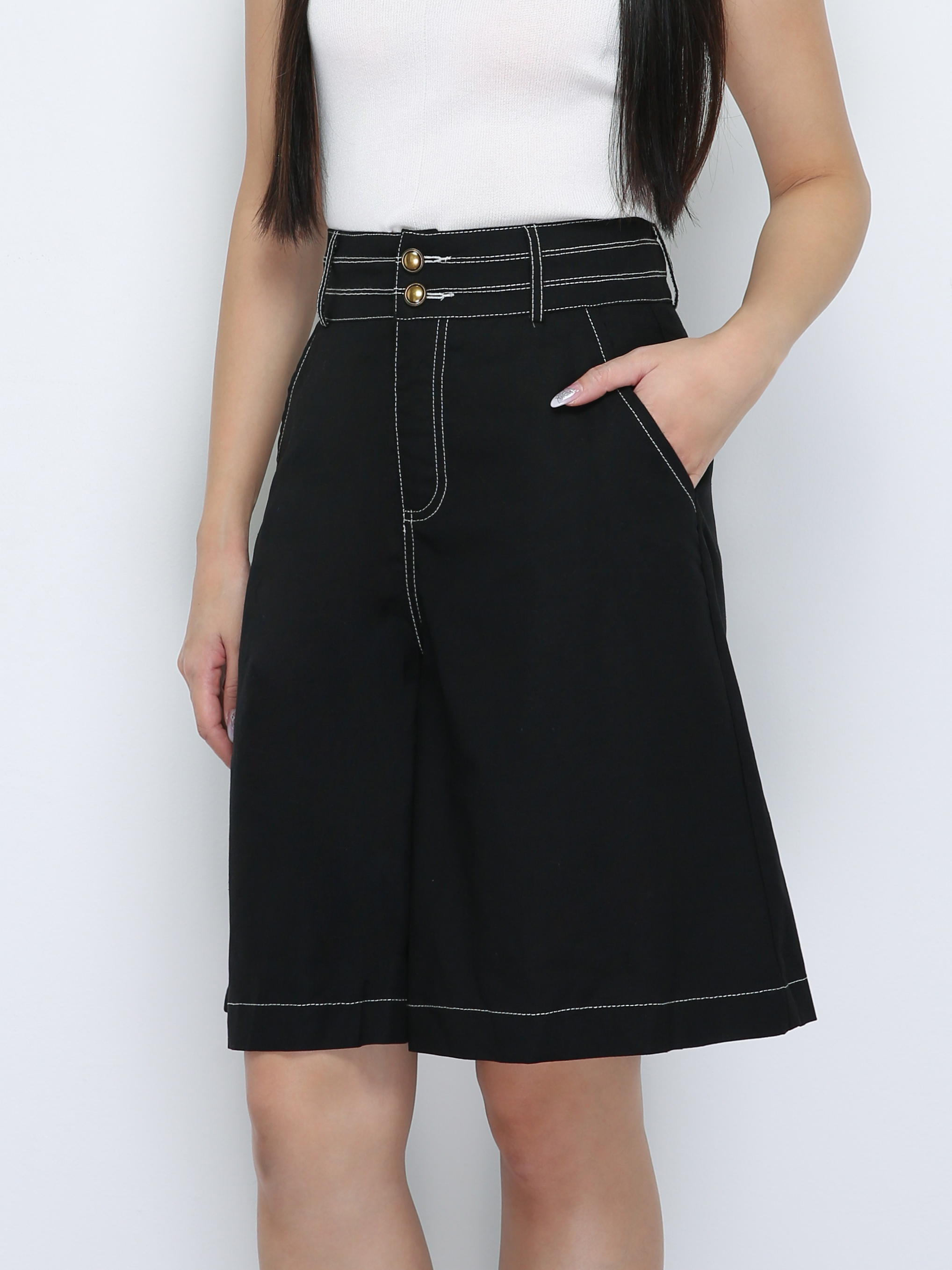 High Waist Side Pocket Wide Leg Midi Pants 33702