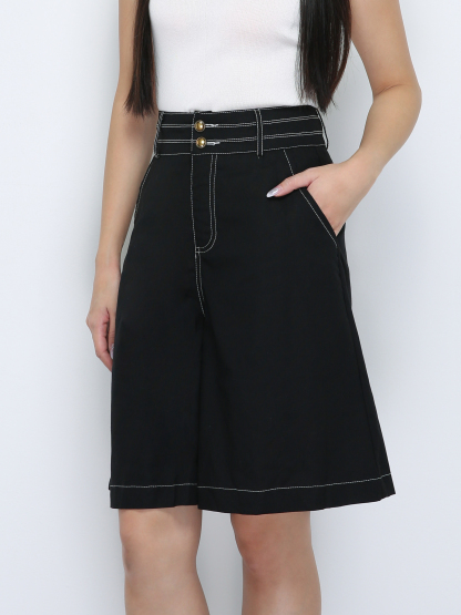 High Waist Side Pocket Wide Leg Midi Pants 33702