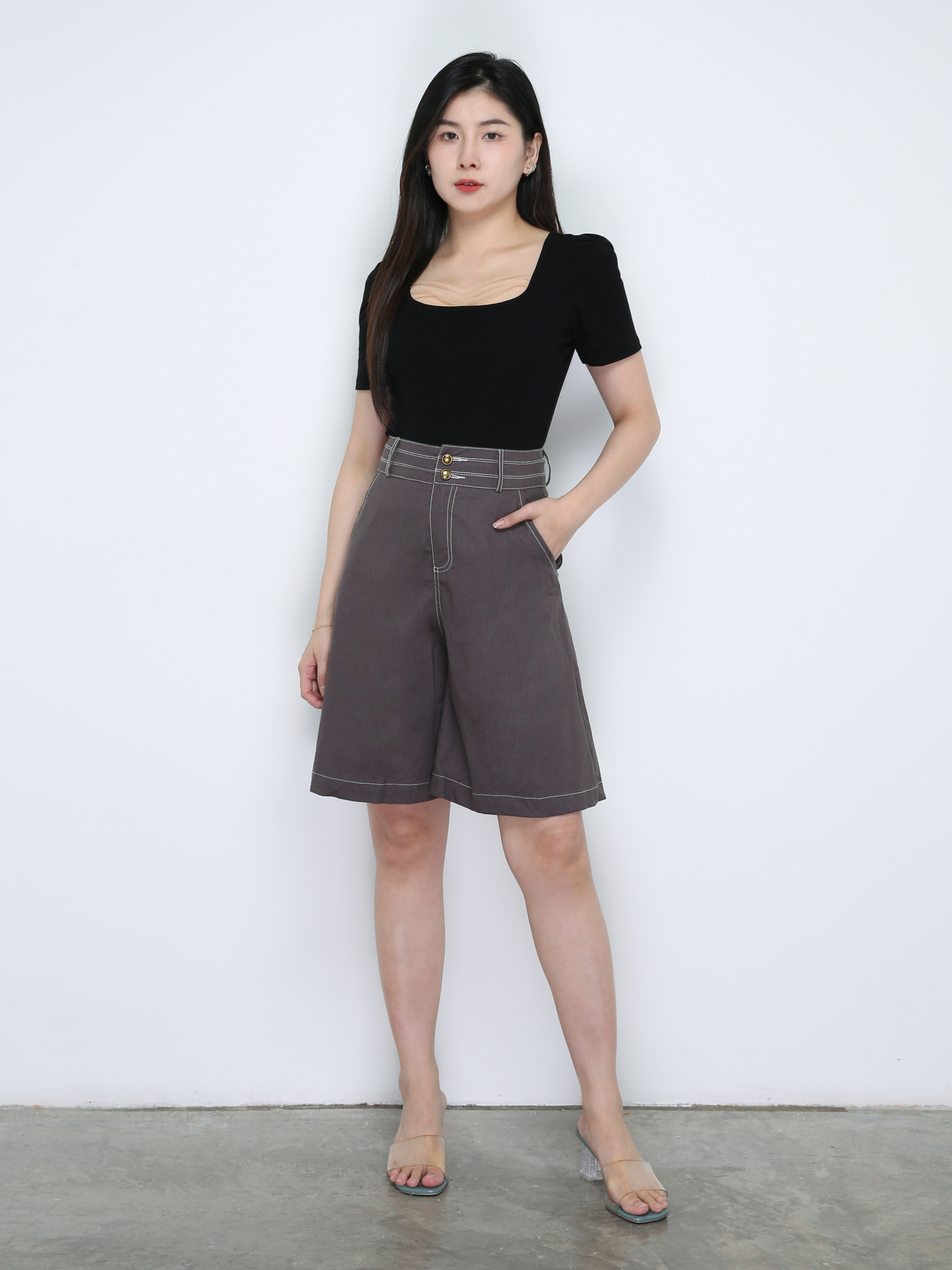 High Waist Side Pocket Wide Leg Midi Pants 33702